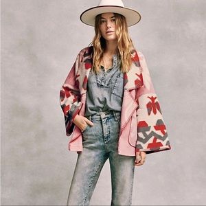 Anthropologie Heidi Oversized Pink Patterned Kimono Jacket Wool Blend